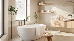 salle de bain travertin et bois